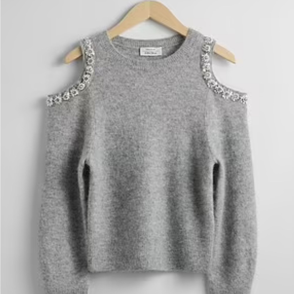 & Other Stories Heather Gray Cold Shoulder Sweater with Embellishments - Picture 3 of 3